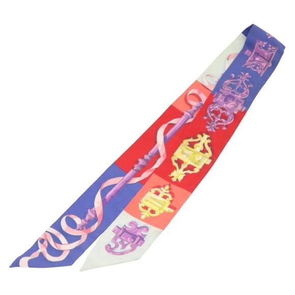 HERMES Twilly Scarf ""Ferronnerie"" Silk Blue Auth BA5051 - Picture 2 of 8